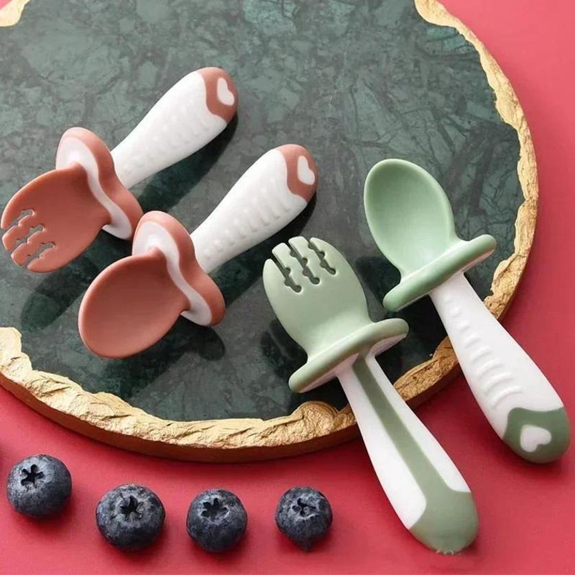 Baby Food Utensils - Baby Löffel Gabel Silikon kinder Geschirr
