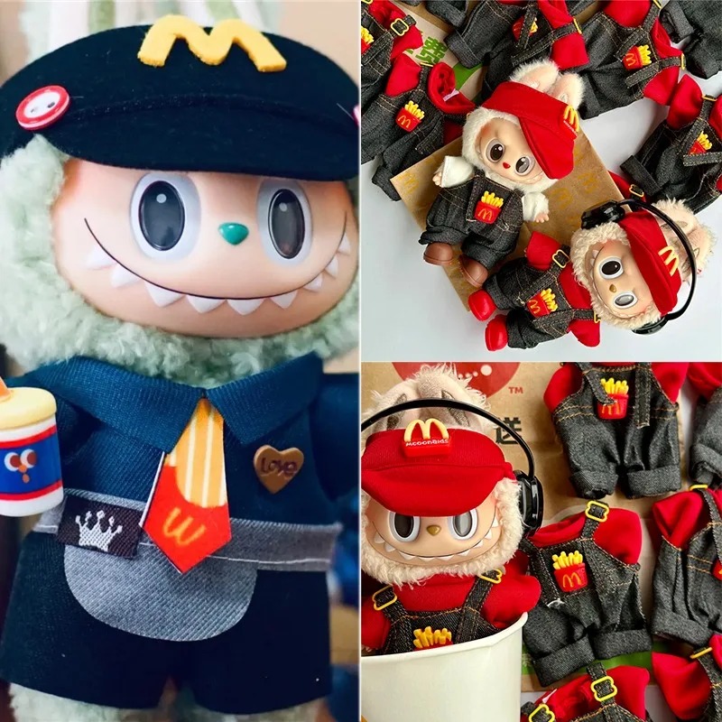 Baby Food Doll - 15-17cm Labubu Puppen-Arbeitskleidung Cosplay-Outfit Fast-Food Cola