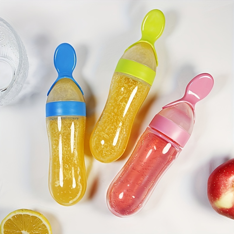 Baby Food Utensils - Baby-Fütterungs-Silikonflasche mit Löffel, 3oz Lebensmittel-Spenderlöffel, Lebensmittel-Quetschlöffel,