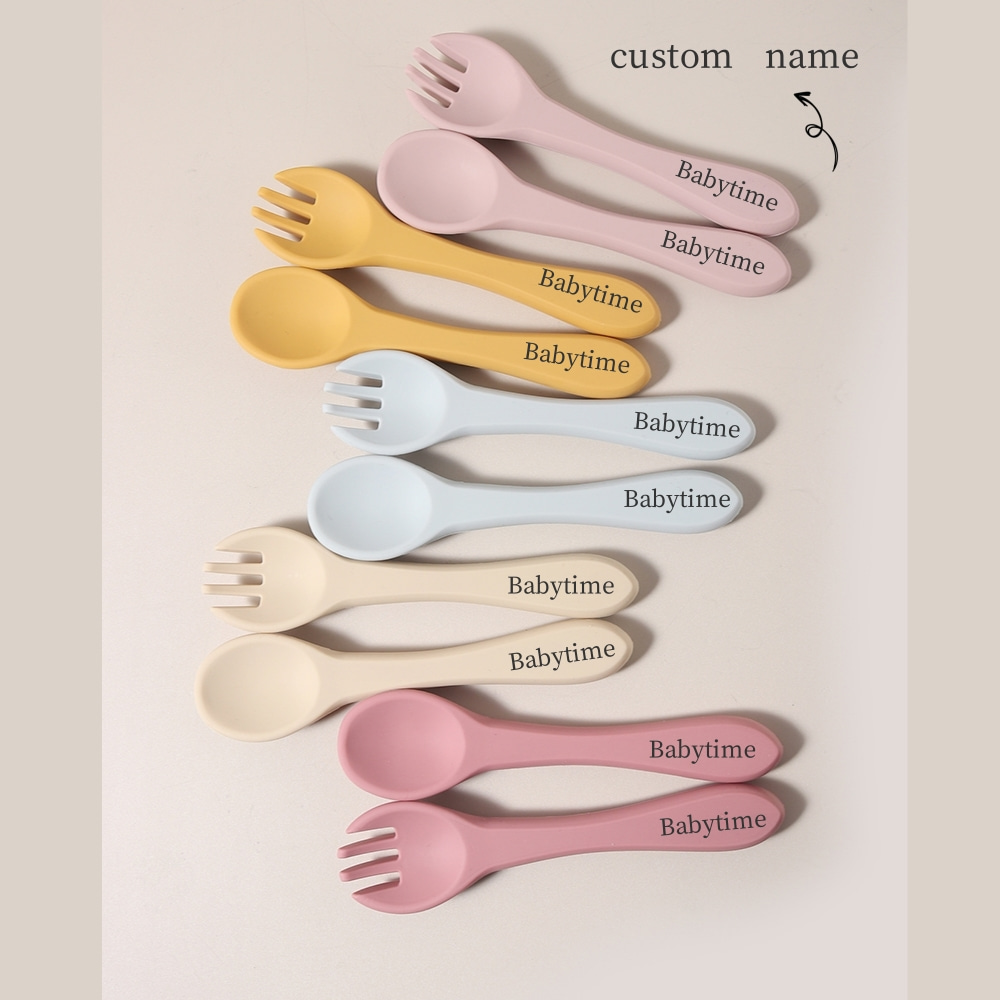 Baby Food Utensils - Personalisiertes Set: 1 Paar Silikon-Löffel und