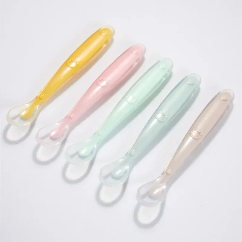 Baby Food Utensils - Weicher Silikon-Babylöffel für Kleinkinder, ergänzender Futter-Trainingslöffel