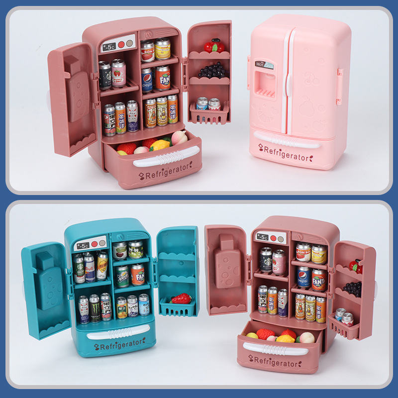 Baby Food Doll - Niedliche Simulations-Mikrofilm-Möbel, Doppeltür-Kühlschrank, 1:12, Puppenhaus, Küchenmodell,